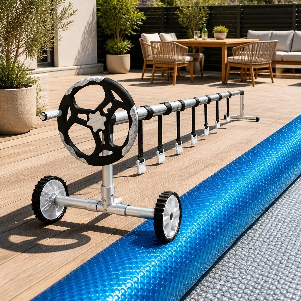 Pool Cover 500 Micron Bubble Surface 8x4.2m Blue Silver with Aluminium Roller