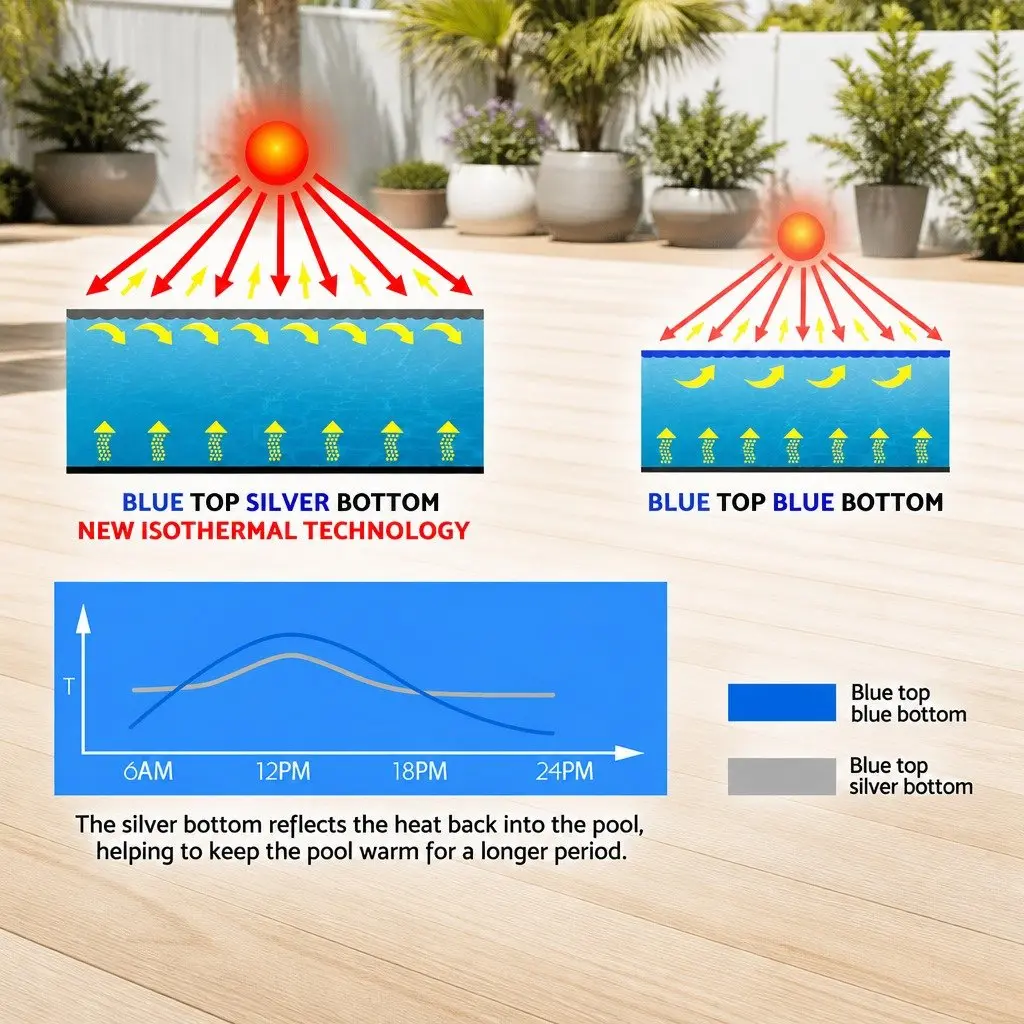 Solar Pool Cover 8x4.2m 500 Micron Swimming Pool Blanket Blue Silver Bubble