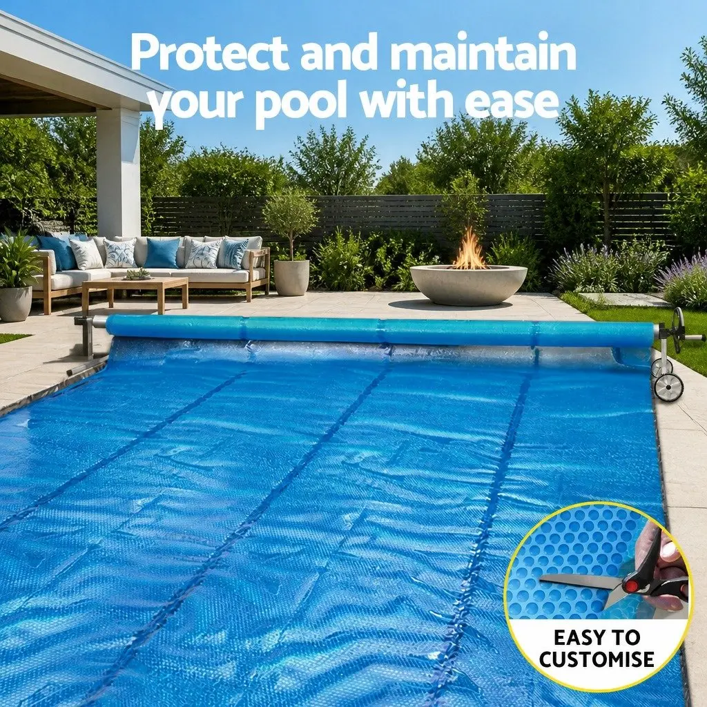 Solar Pool Cover 600 Micron 8x4.2m Blue Bubble with Aluminium Roller 5.55m