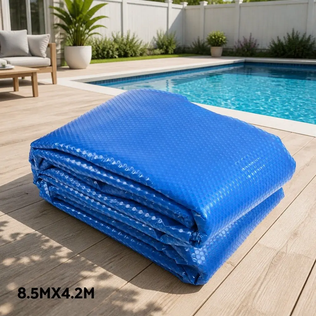 Pool Cover 500 Micron Blue 8.5x4.2m with Aluminium Roller 5.5m Width