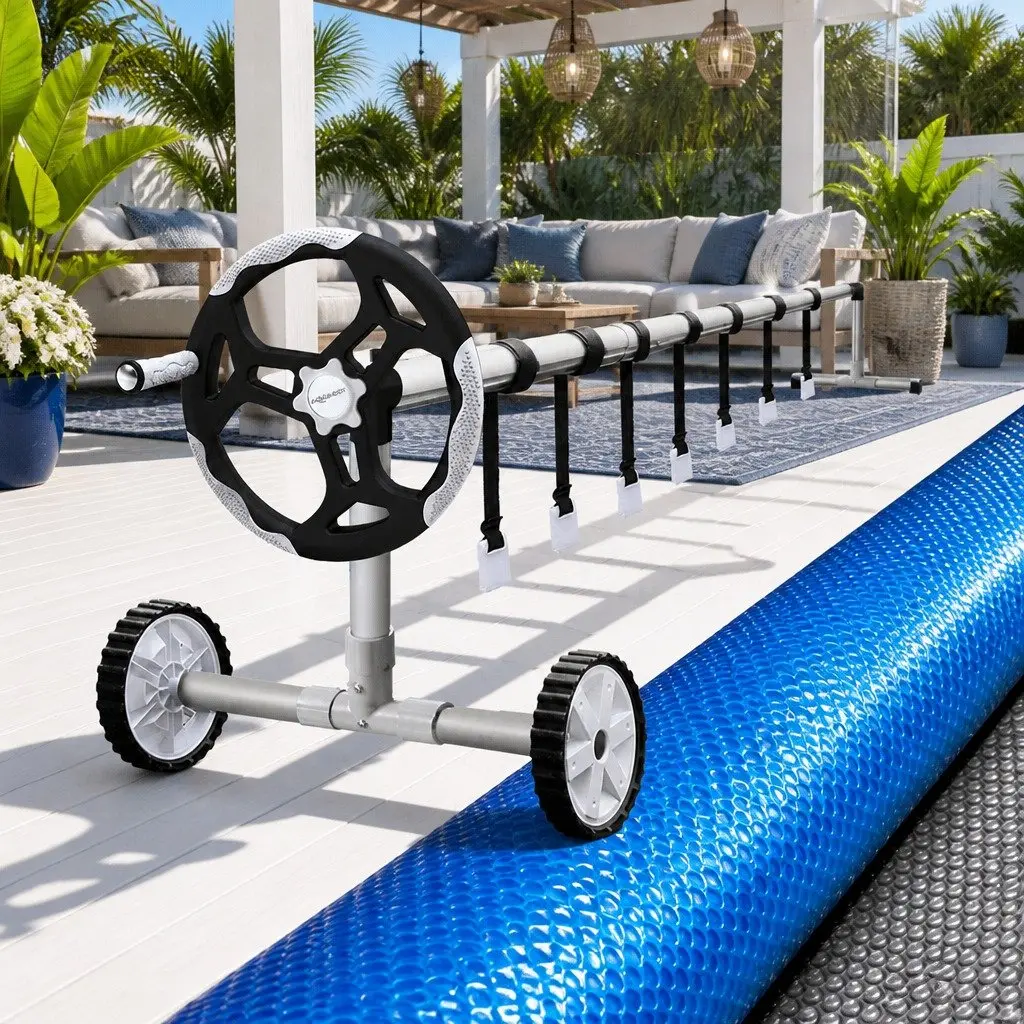 Pool Cover 500 Micron Blue 8.5x4.2m with Aluminium Roller 5.5m Width