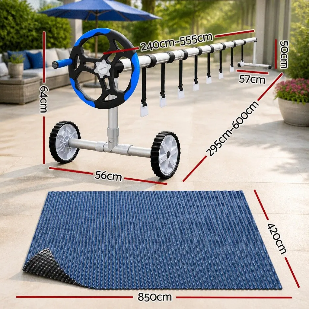Solar Pool Cover 8.5x4.2m 600 Micron with Aluminium Roller Blanket Reel