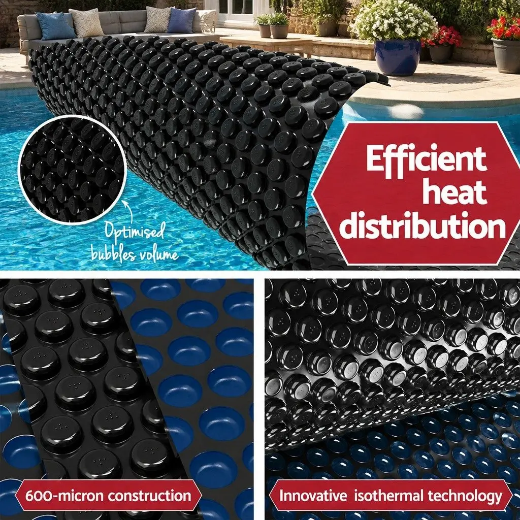 Solar Pool Cover 8.5x4.2m 600 Micron with Aluminium Roller Blanket Reel