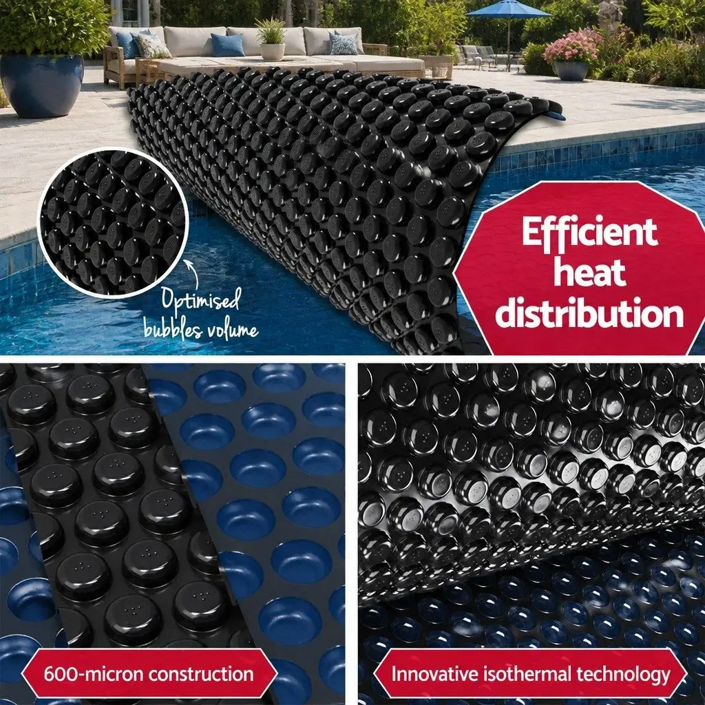 Solar Pool Cover 8.5x4.2m 600 Micron with Aluminium Roller Blanket Reel
