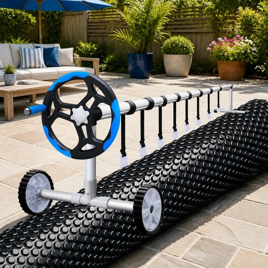 Solar Pool Cover 8.5x4.2m 600 Micron with Aluminium Roller Blanket Reel