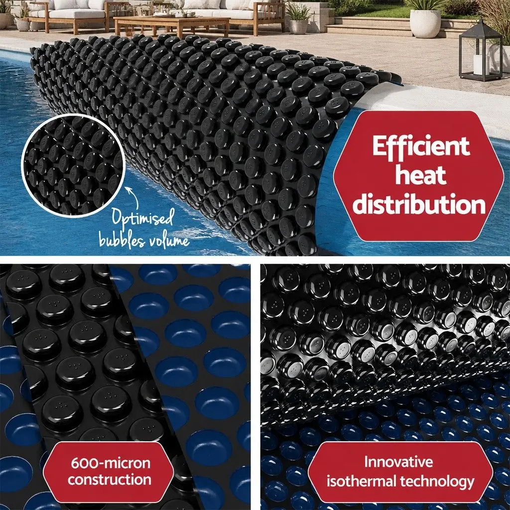 Solar Pool Cover 8.5x4.2m 600 Micron with Aluminium Roller 5.55m Blue Black Silver