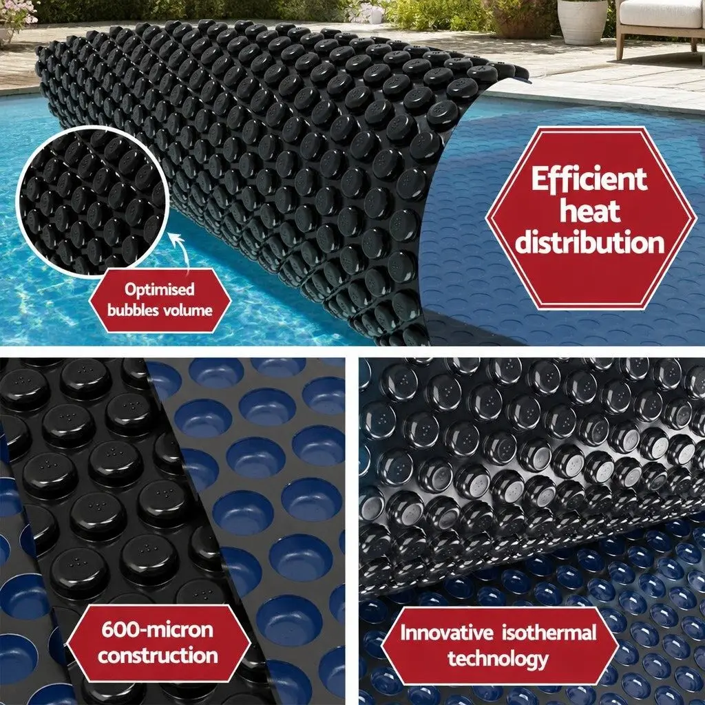 Solar Pool Cover 8.5x4.2m 600 Micron with Aluminium Roller 5.55m Blue Black Silver