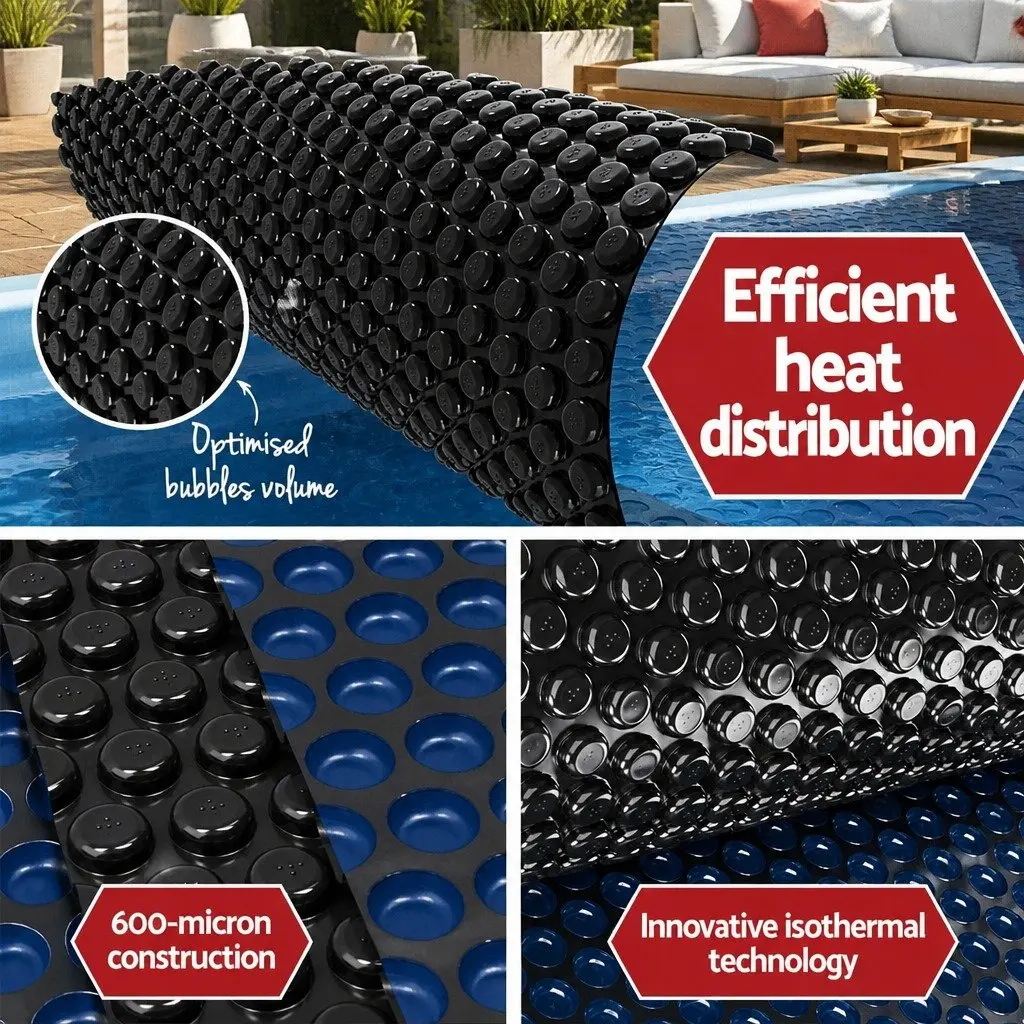 Solar Cover 8.5x4.2m 600 Micron Bubble Blanket Blue Black for Swimming Pool Heat Retention and UV Protection