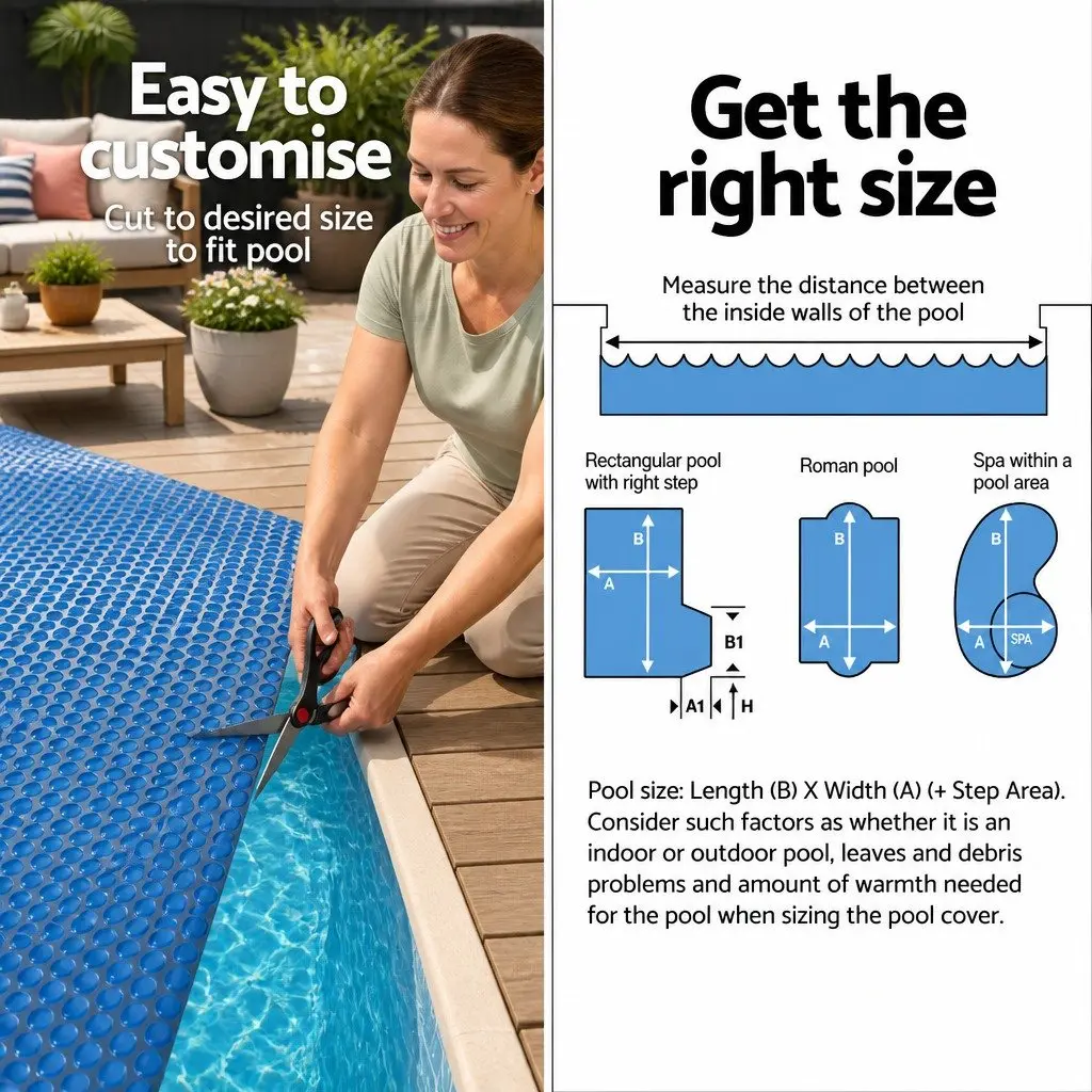 Solar Cover 8.5x4.2m 600 Micron Bubble Blanket Blue Black for Swimming Pool Heat Retention and UV Protection