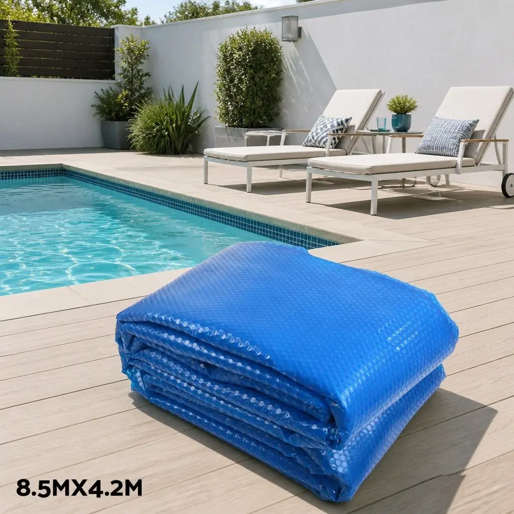 Pool Cover 8.5x4.2m Low-Density Polyethylene Blue Silver with Aluminium Roller 500 Micron
