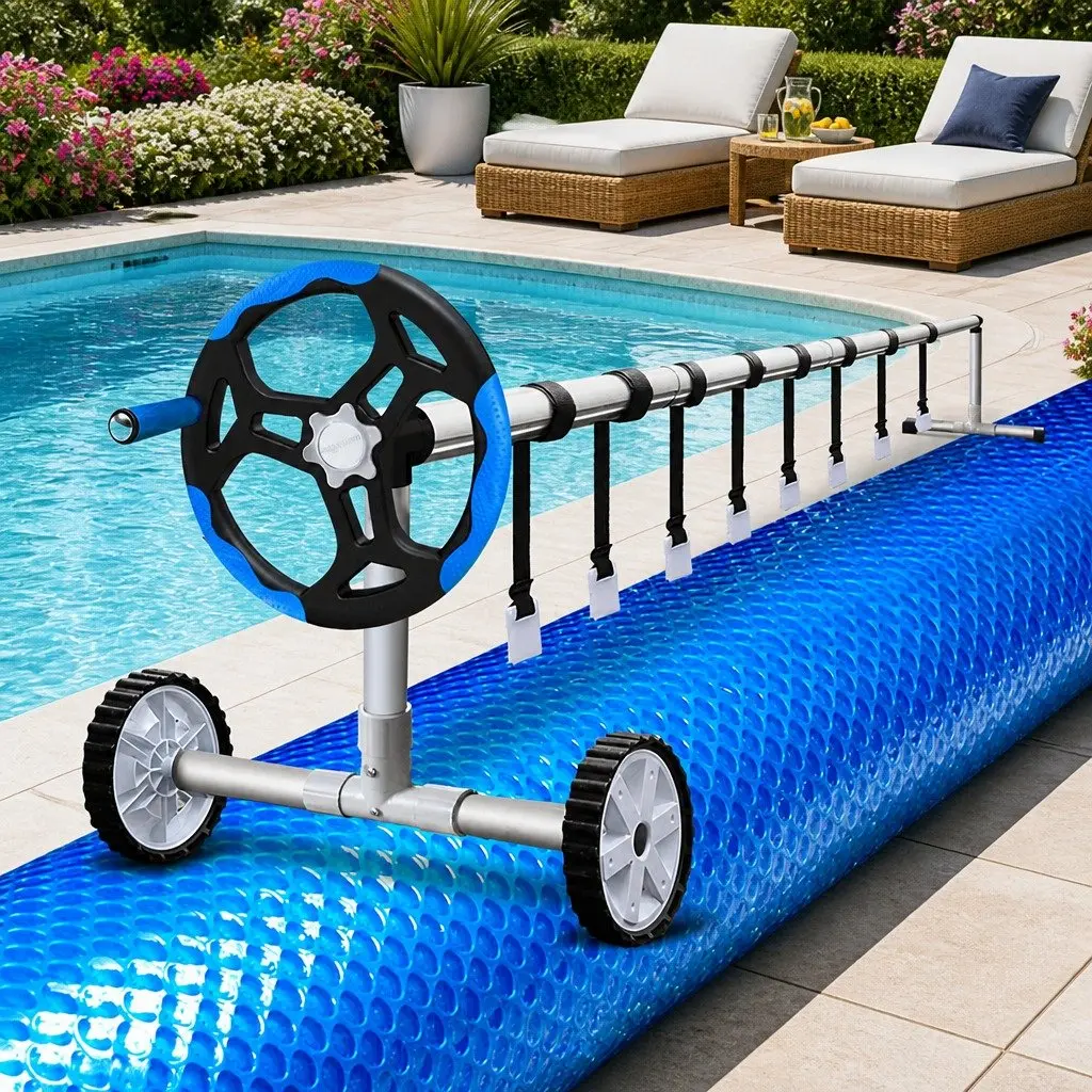Pool Cover 8.5x4.2m Low-Density Polyethylene Blue Silver with Aluminium Roller 500 Micron