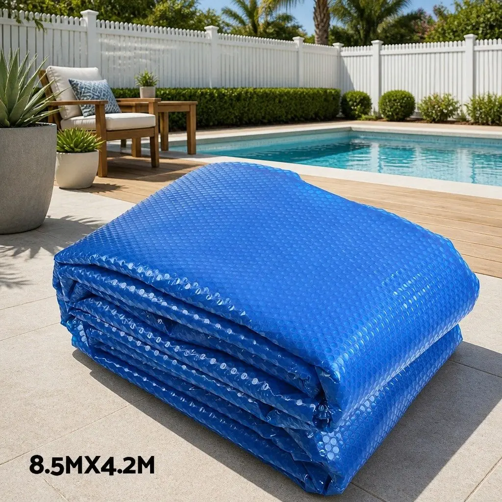 Pool Cover Solar Blanket Roller 500 Micron Adjustable Aluminium 8.5x4.2m Blue Silver for Protecting and Heating Swimming Pool
