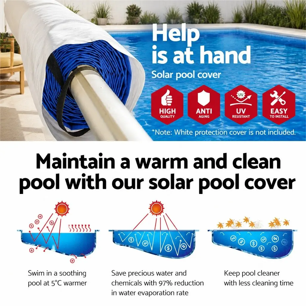 Pool Cover Solar Blanket Roller 500 Micron Adjustable Aluminium 8.5x4.2m Blue Silver for Protecting and Heating Swimming Pool