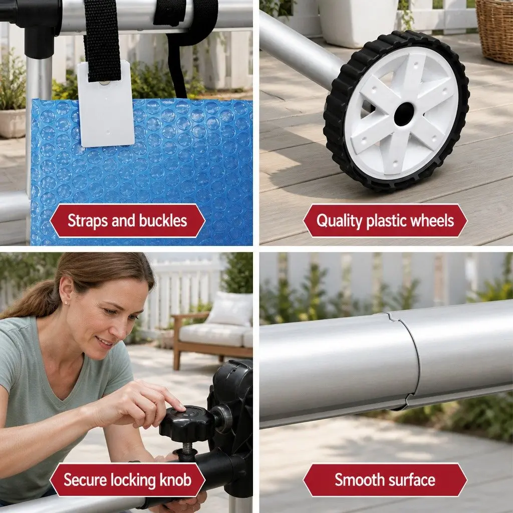 Pool Cover Solar Blanket Roller 500 Micron Adjustable Aluminium 8.5x4.2m Blue Silver for Protecting and Heating Swimming Pool