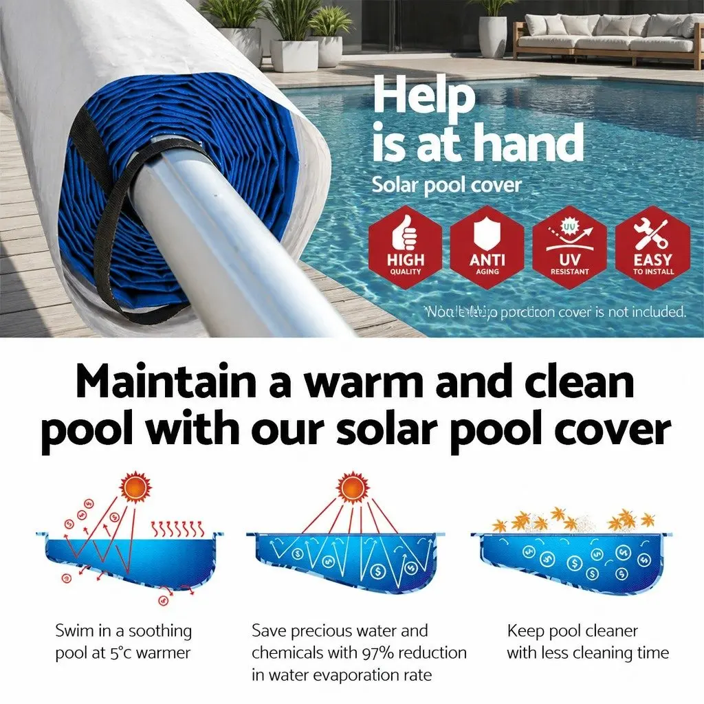 Pool Cover 9.5x5m Solar Blanket 500 Micron with Aluminium Roller Adjustable