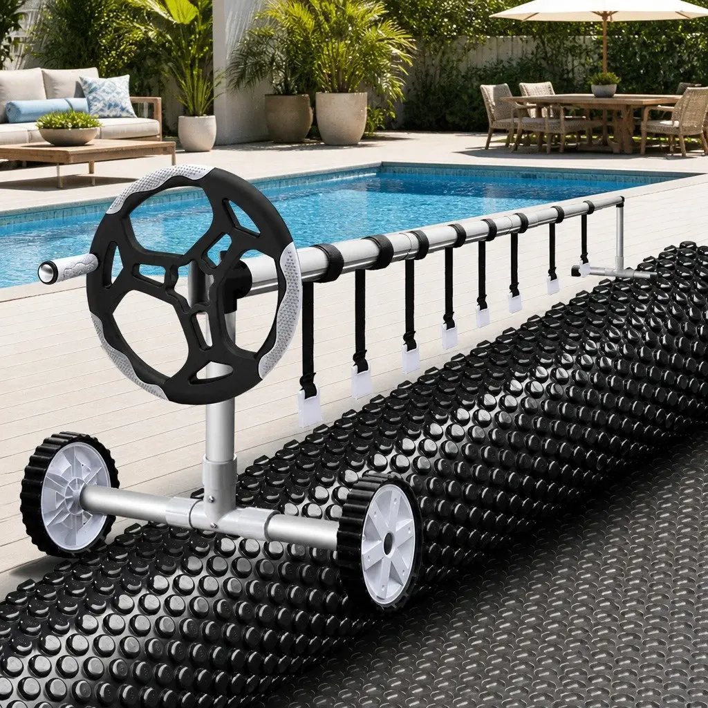 Solar Pool Cover with Aluminium Roller 9.5m x 5m 600 Micron Blue and Black for Pools Up to 5.55m Wide