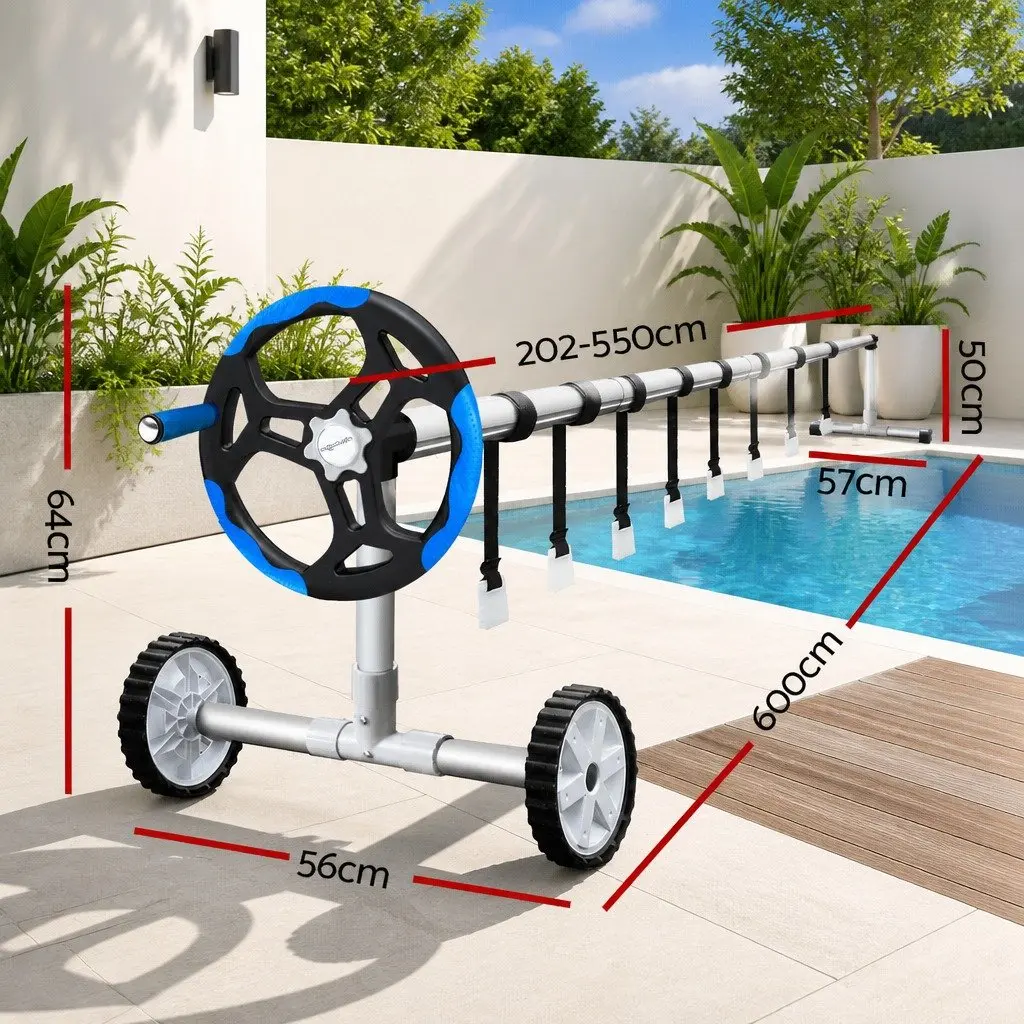 Pool Cover 9.5x5m Solar Blanket 500 Micron Blue with Aluminium Roller Kit
