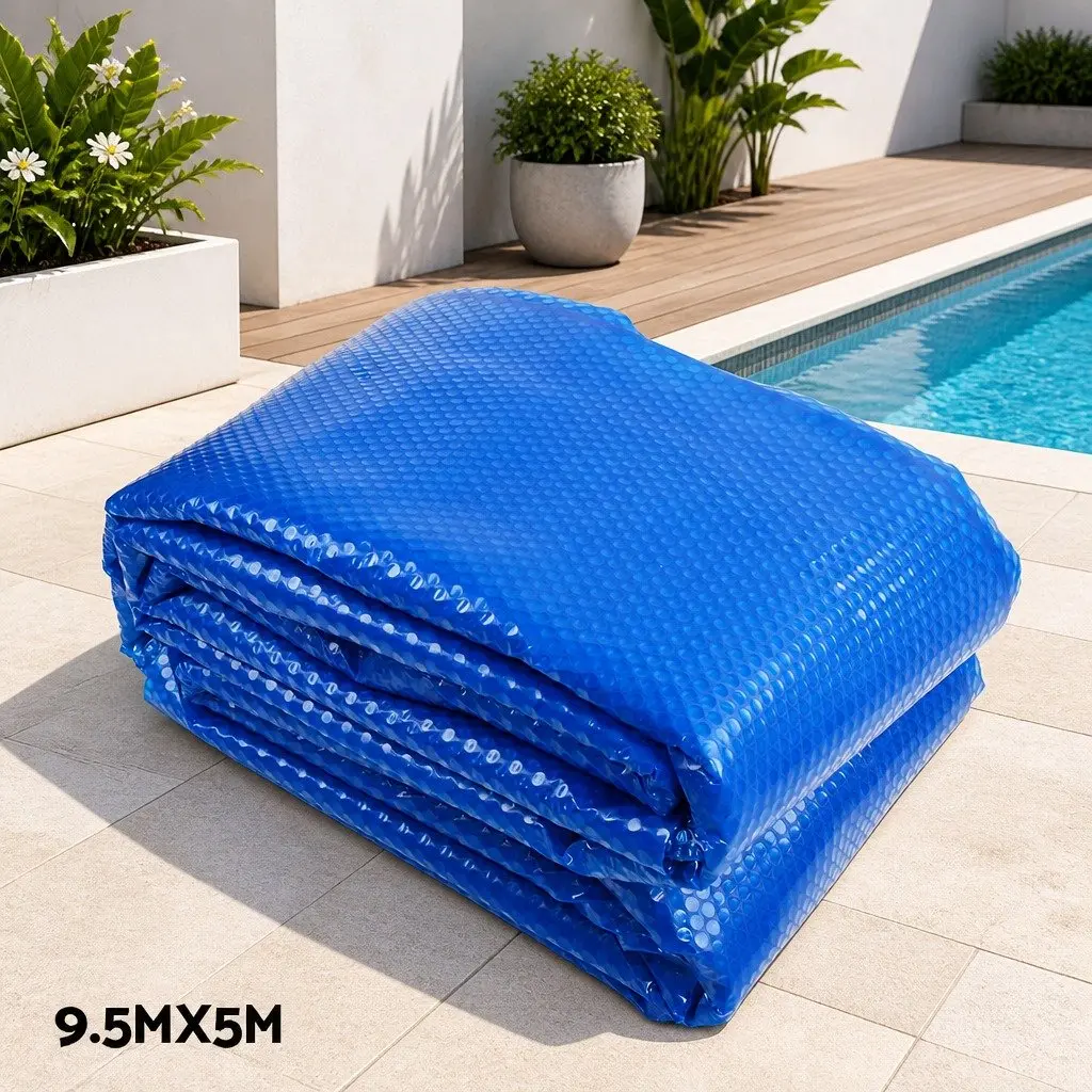 Pool Cover 9.5x5m Solar Blanket 500 Micron Blue with Aluminium Roller Kit