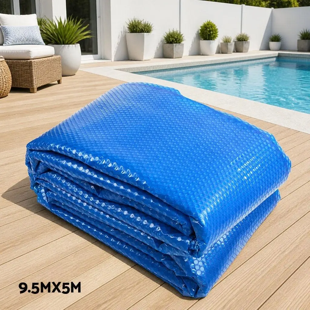 Pool Cover 500 Micron Solar Blanket 9.5x5m with Aluminium Roller 5.5m Width Blue