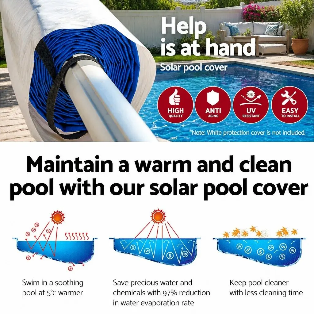 Pool Cover 500 Micron Solar Blanket 9.5x5m with Aluminium Roller 5.5m Width Blue