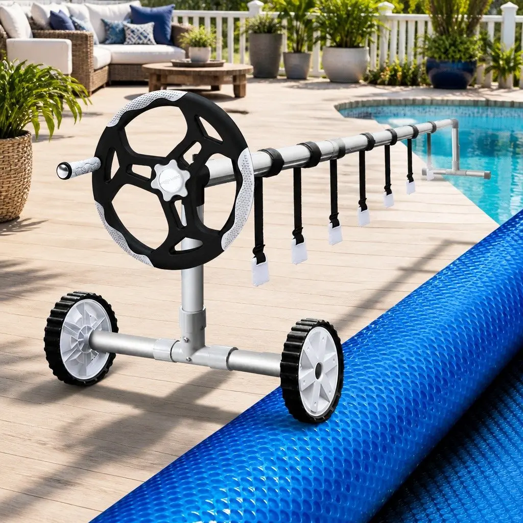 Pool Cover 500 Micron Solar Blanket 9.5x5m with Aluminium Roller 5.5m Width Blue