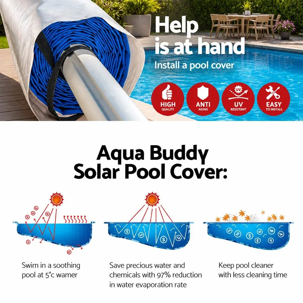 Pool Cover 9.5x5m 500 Micron Blue Solar Blanket with Aluminium Roller 2.95-6m