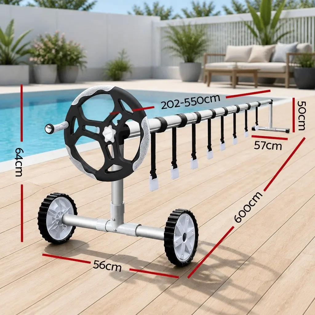 Pool Cover 500 Micron Solar Blanket 9.5x5m with Adjustable Aluminium Roller and Wheels