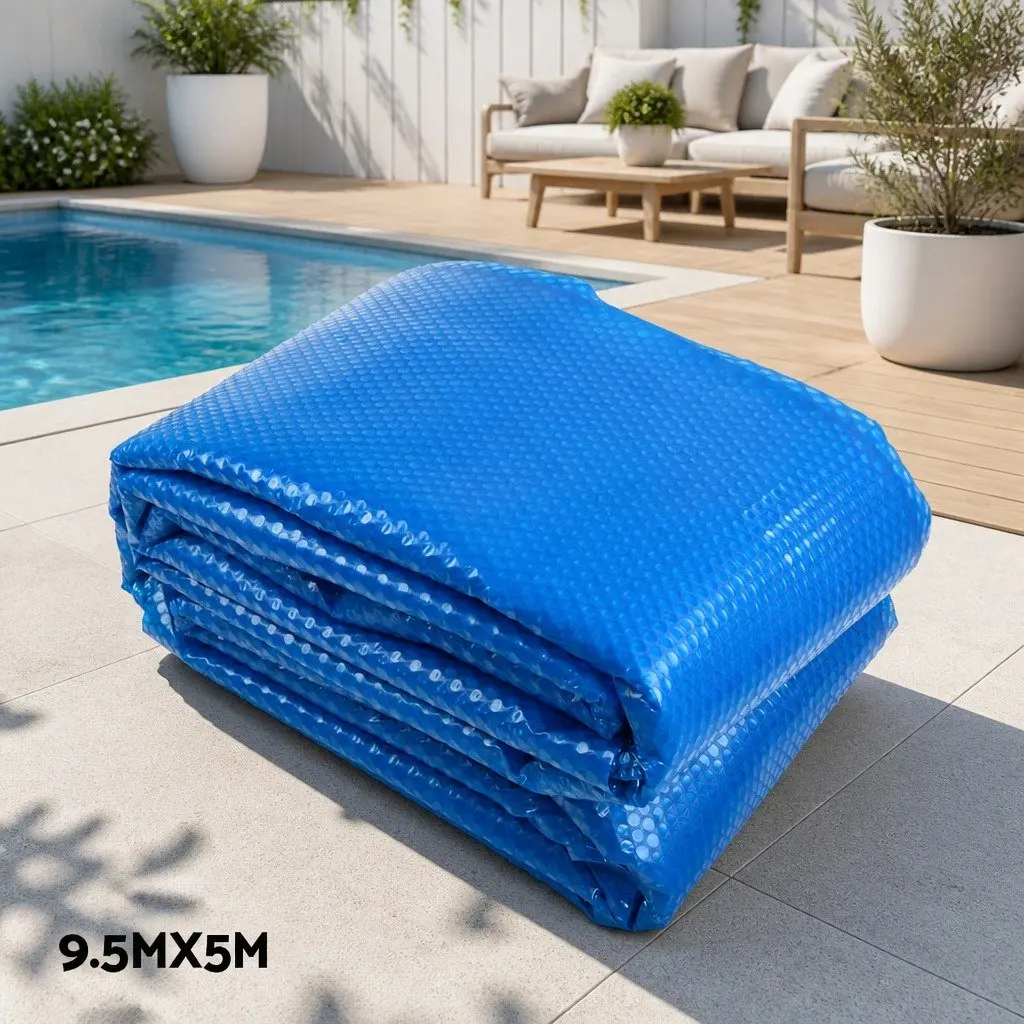 Pool Cover 500 Micron Solar Blanket 9.5x5m with Adjustable Aluminium Roller and Wheels