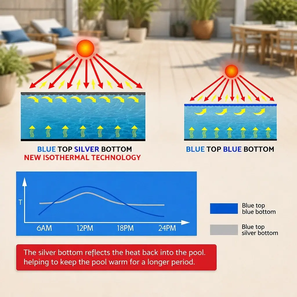 Pool Cover Isothermal Blue Silver 9.5x5m 500 Micron Low Density Polyethylene Swimming Blanket