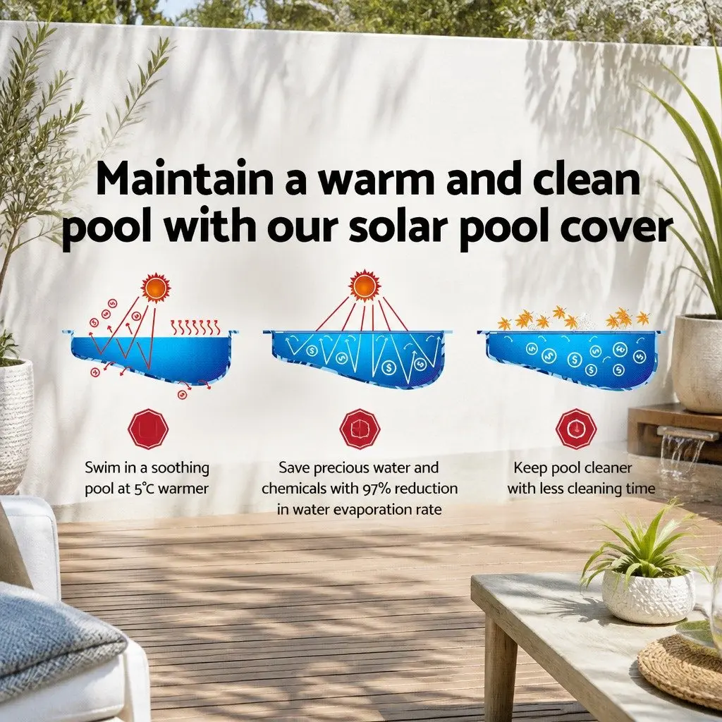Solar Pool Cover 9.5m x 5m 400 Micron Bubble Blue Silver Heat Retention Swimming