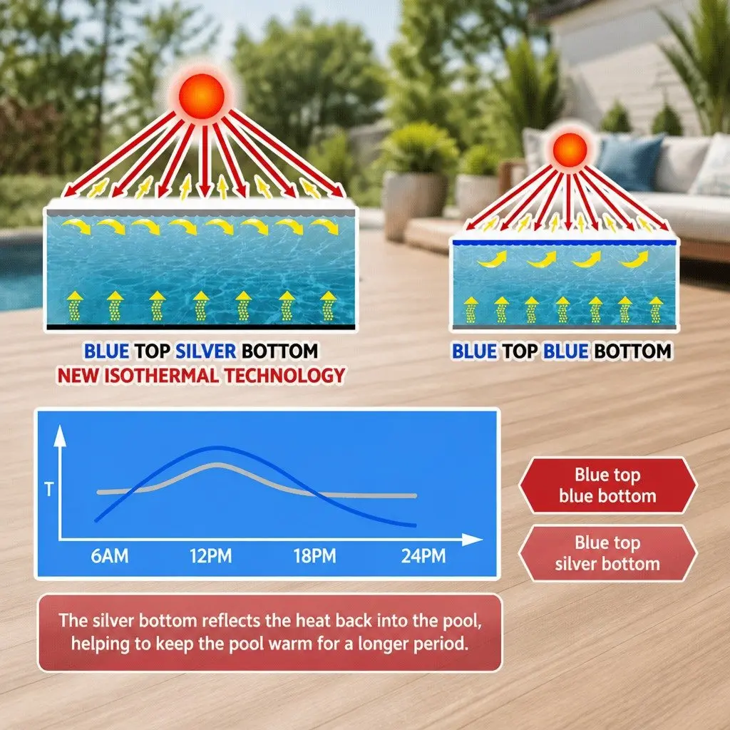 Solar Pool Cover 9.5m x 5m 400 Micron Bubble Blue Silver Heat Retention Swimming