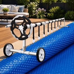 Practical Solar Pool Cover and Roller for Home Use