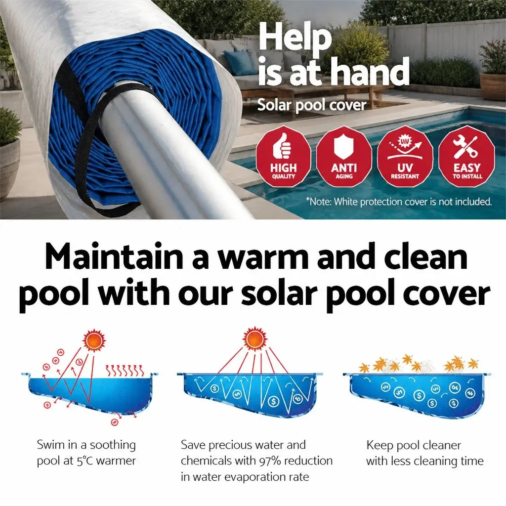 Pool Cover 9.5x5m 400 Micron Solar Blanket with Aluminium Roller 6m Adjustable
