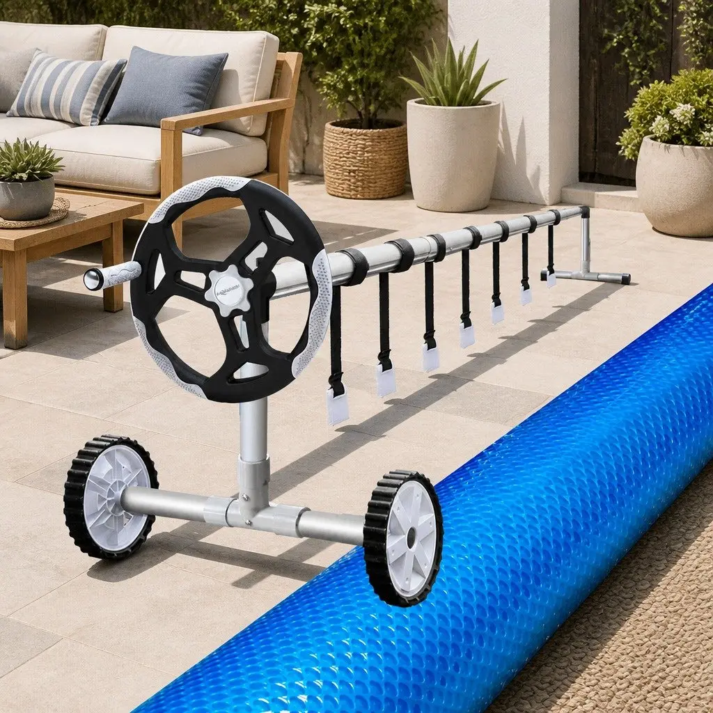 Pool Cover 9.5x5m 400 Micron Solar Blanket with Aluminium Roller 6m Adjustable