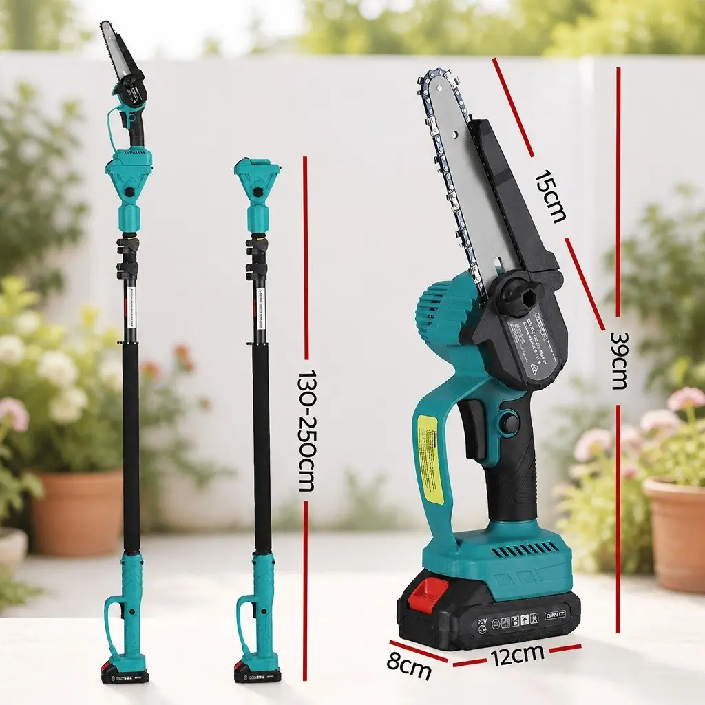 Cordless Electric Pole Chainsaw Telescopic 130 to 250cm 6 Inch Turquoise
