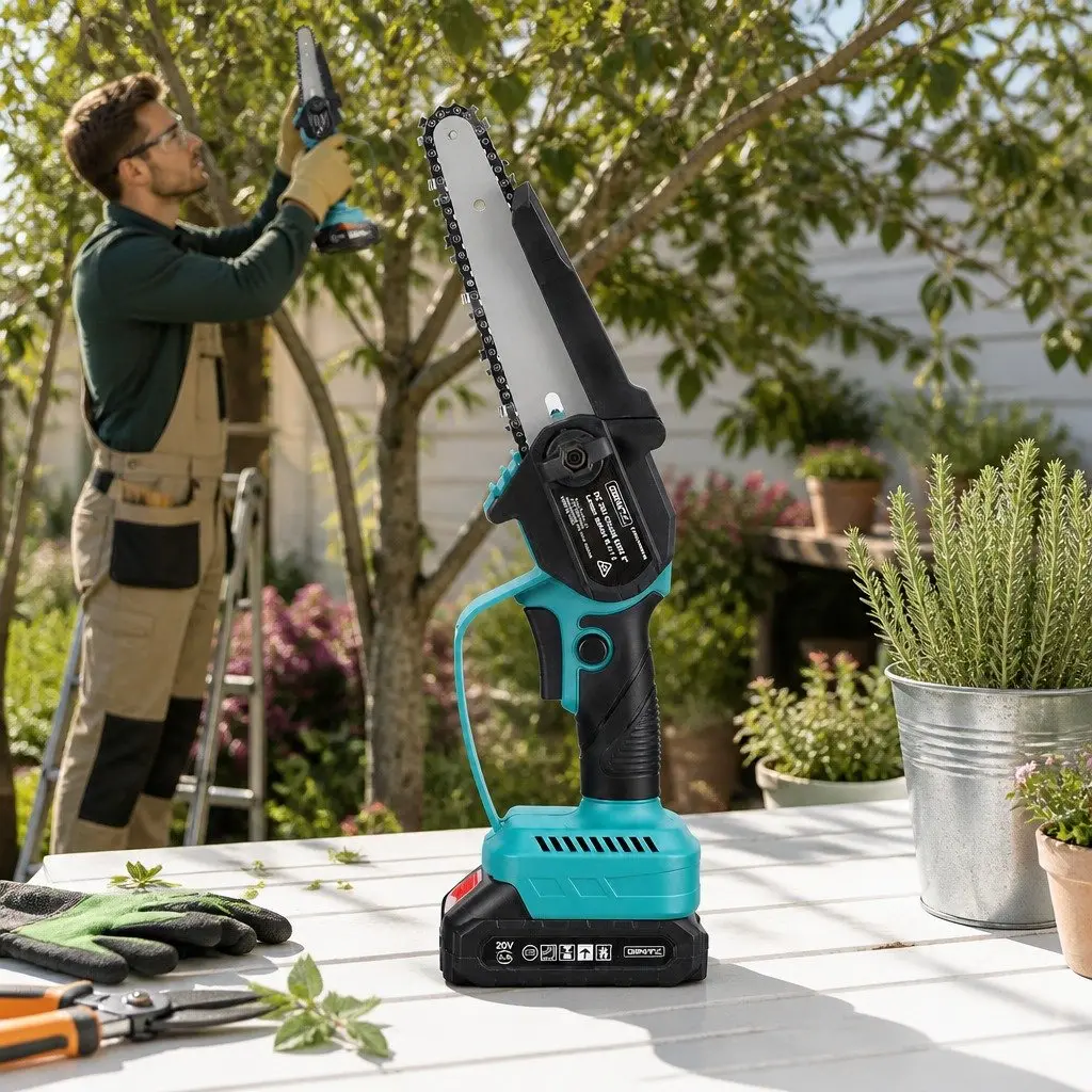 Cordless Electric Pole Chainsaw Telescopic 130 to 250cm 6 Inch Turquoise