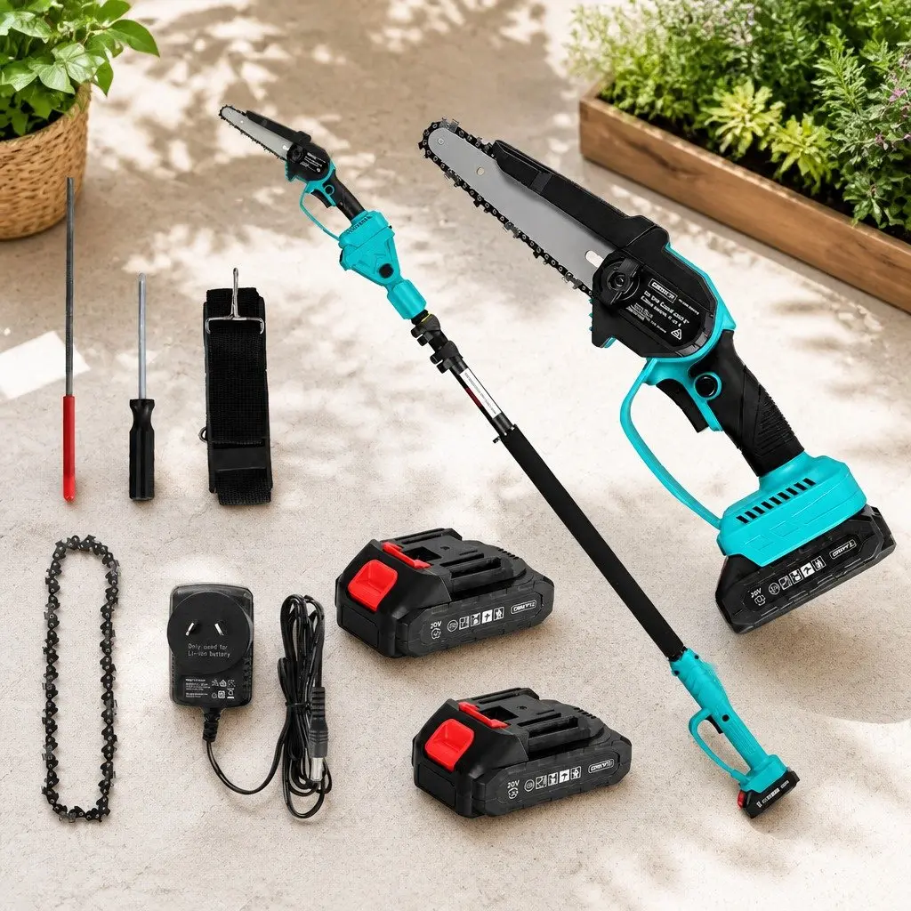 Cordless Electric Pole Chainsaw Telescopic 130 to 250cm 6 Inch Turquoise