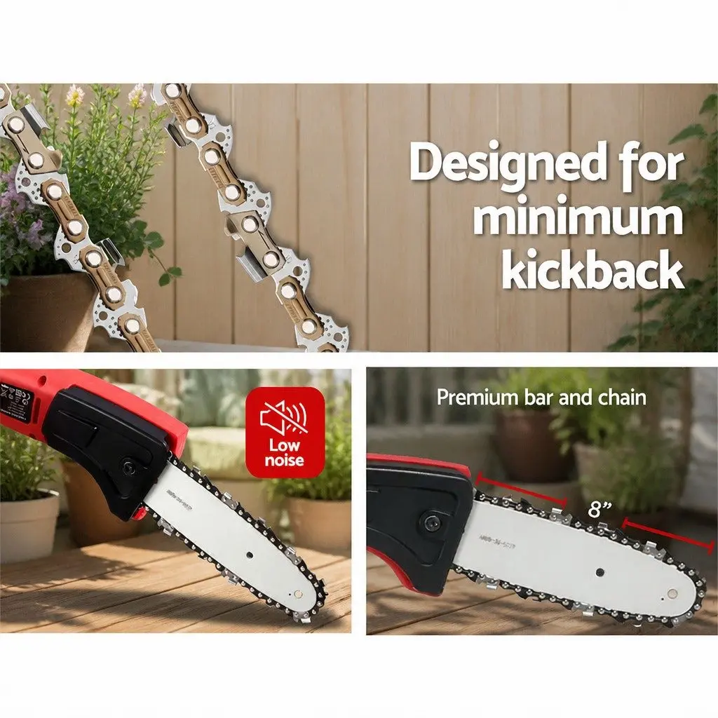 Cordless Chainsaw Trimmer 20V Lithium Battery 8 Inch Blade Aluminium Shaft Red 2.7m Reach
