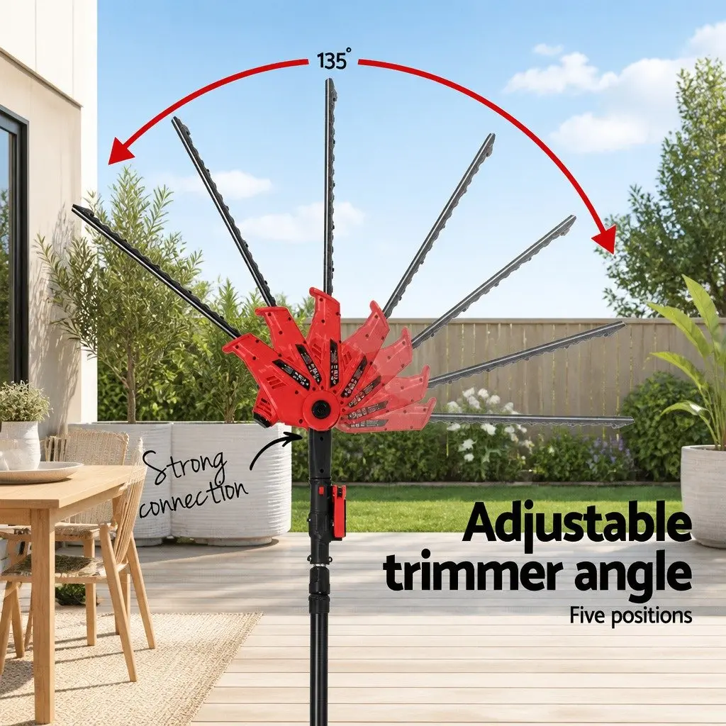 Cordless Chainsaw Trimmer 20V Lithium Battery 8 Inch Blade Aluminium Shaft Red 2.7m Reach