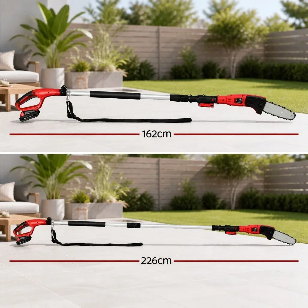 Cordless Pole Chainsaw Aluminium 8 Inch Bar Red 20V Lithium Battery Long Reach