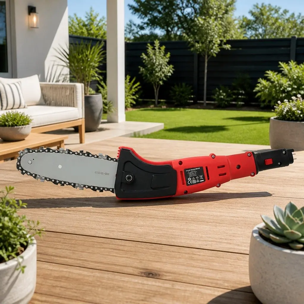 Cordless Pole Chainsaw Aluminium 8 Inch Bar Red 20V Lithium Battery Long Reach