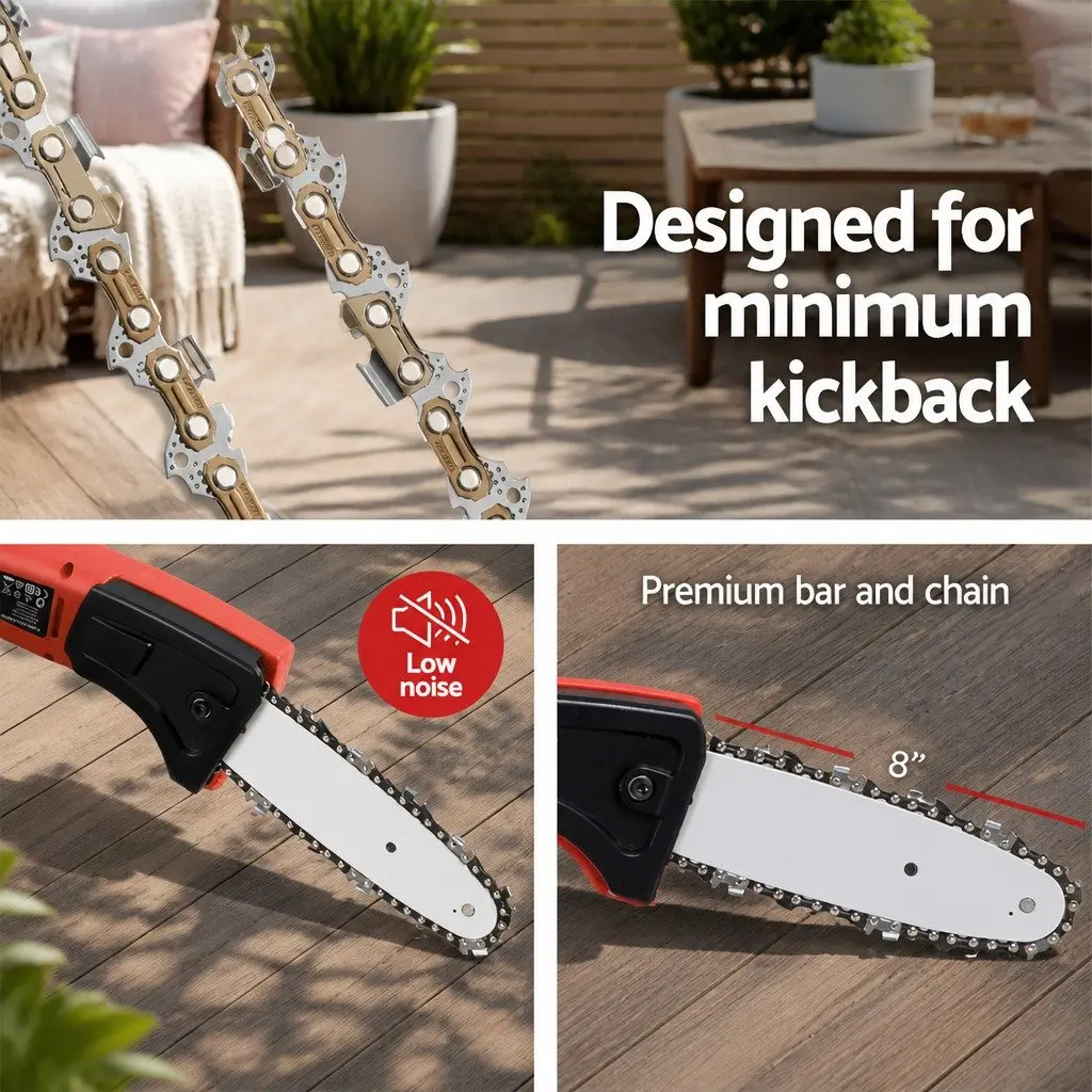 Cordless Pole Chainsaw Aluminium 8 Inch Bar Red 20V Lithium Battery Long Reach