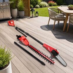 Cordless Pole Chainsaw and Trimmer 20V Lithium Battery 8in Chain 2.7m Reach