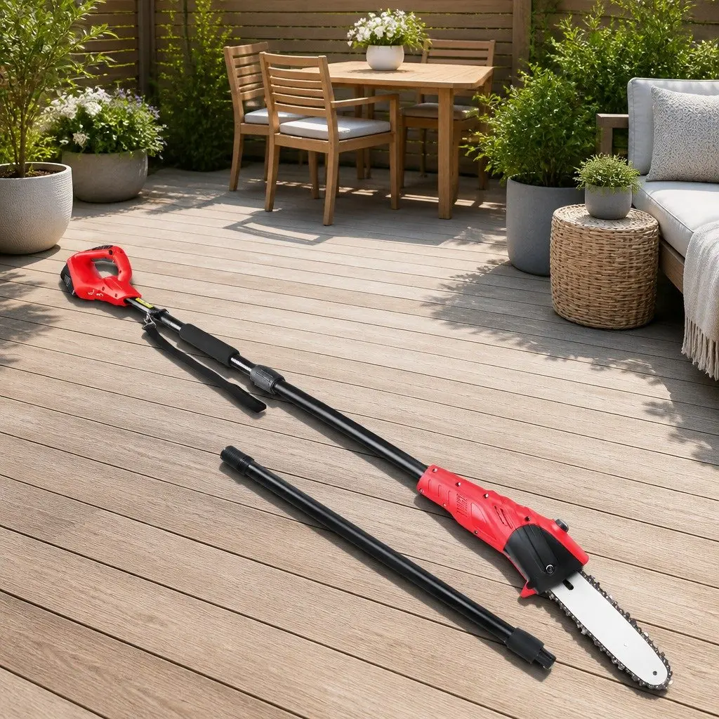 Cordless Pole Chainsaw Lithium Battery 20V 8 Inch Red Black Aluminium 2.7m