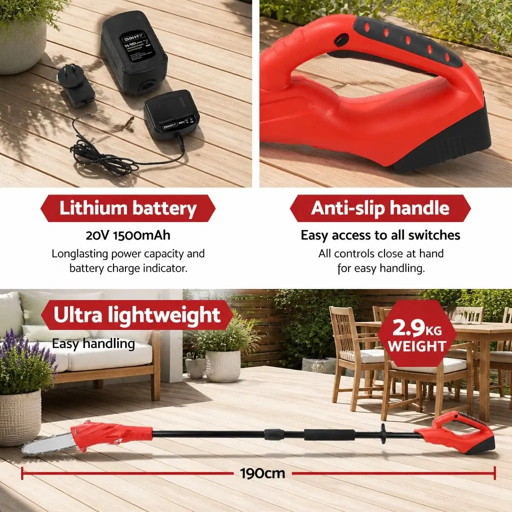 Cordless Pole Chainsaw Lithium Battery 20V 8 Inch Red Black Aluminium 2.7m