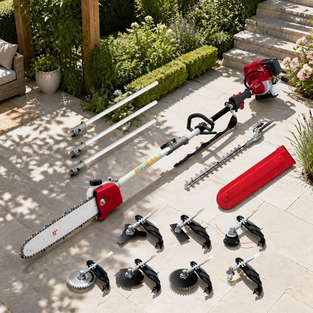 4 Stroke Petrol Pole Chainsaw 12 Inch Red Multi Tool 9 in 1