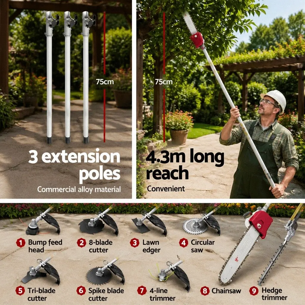 4 Stroke Petrol Pole Chainsaw 12 Inch Red Multi Tool 9 in 1