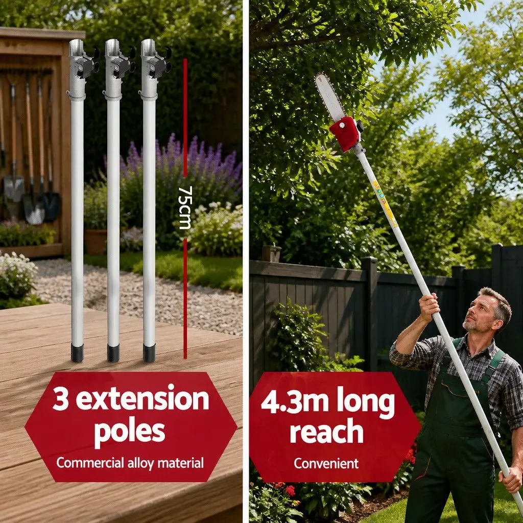 Pole Chainsaw 31cc 4-Stroke Petrol 12 Inch Red Garden Cutting Tool