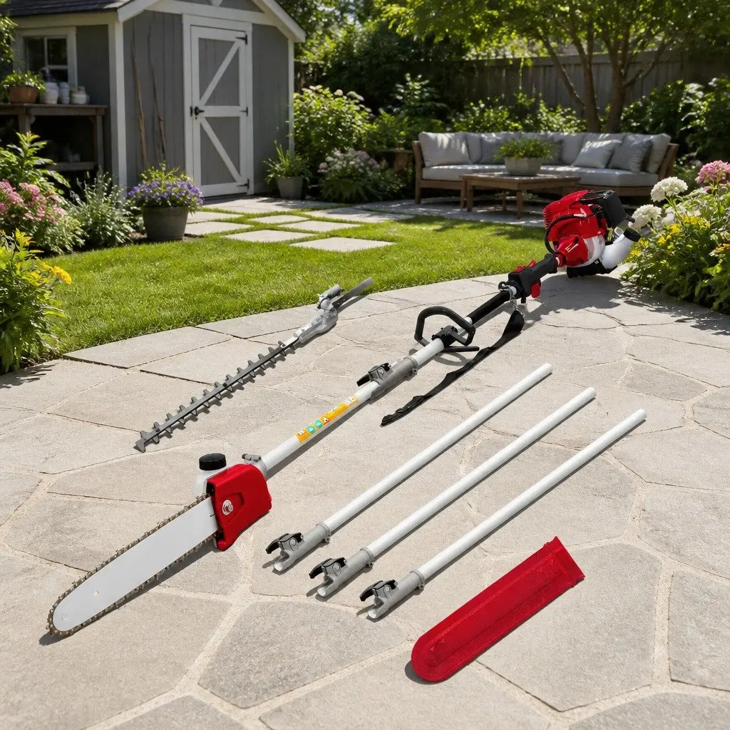 Pole Chainsaw 31cc 4-Stroke Petrol 12 Inch Red Garden Cutting Tool