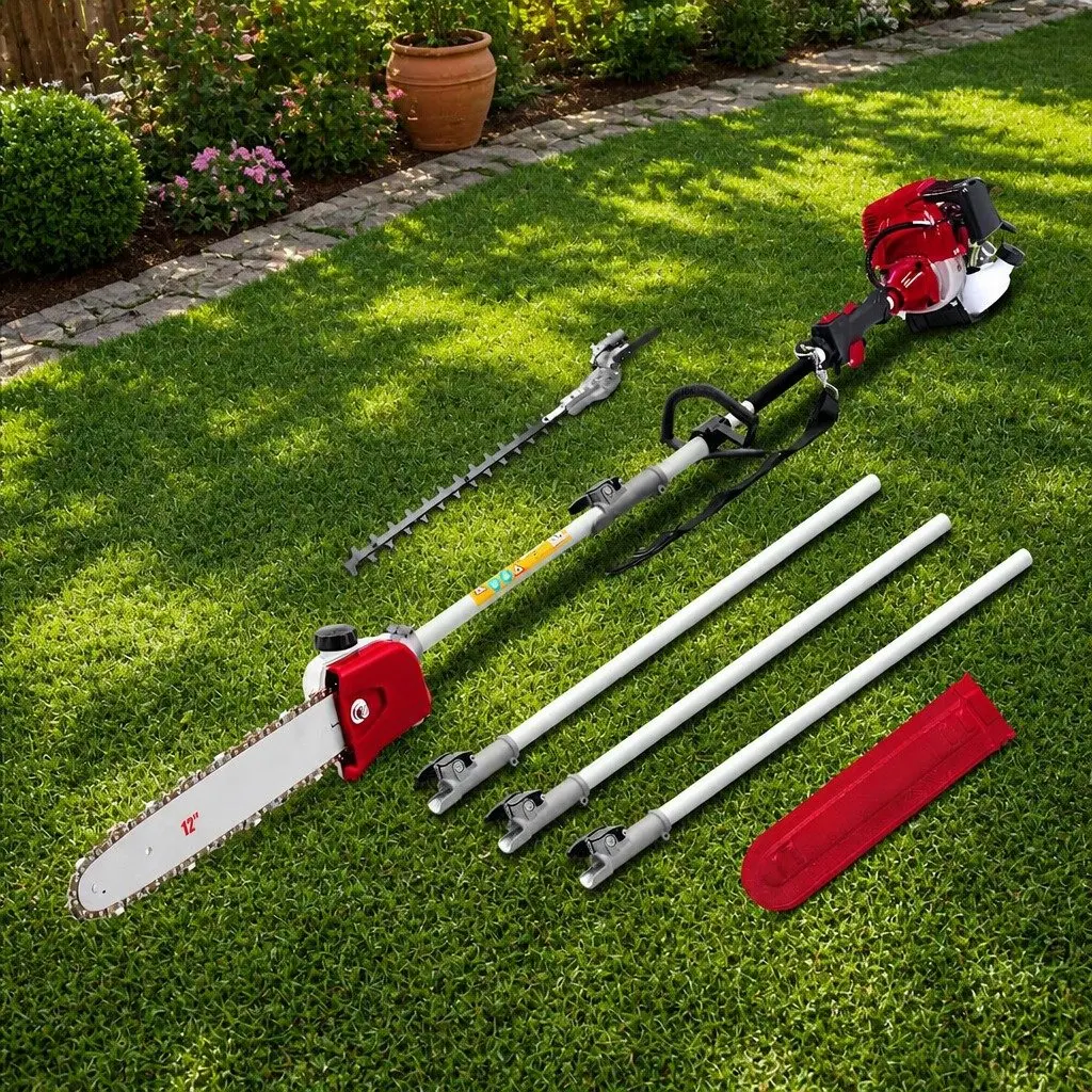 Pole Chainsaw 31cc 4-Stroke Petrol 12 Inch Red Garden Cutting Tool
